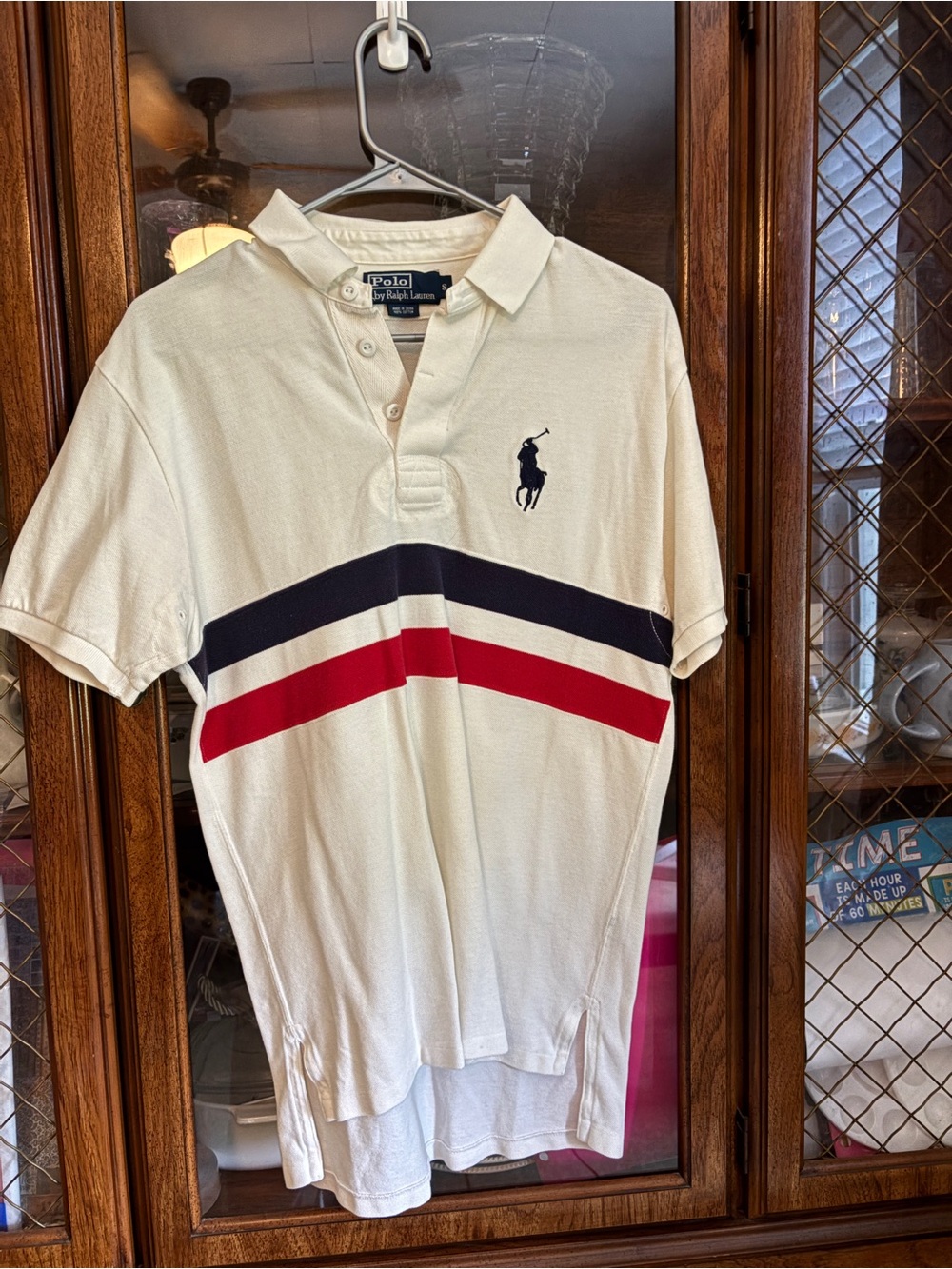 Ralph Lauren Cream Polo with Navy & Red Chevron Stripes